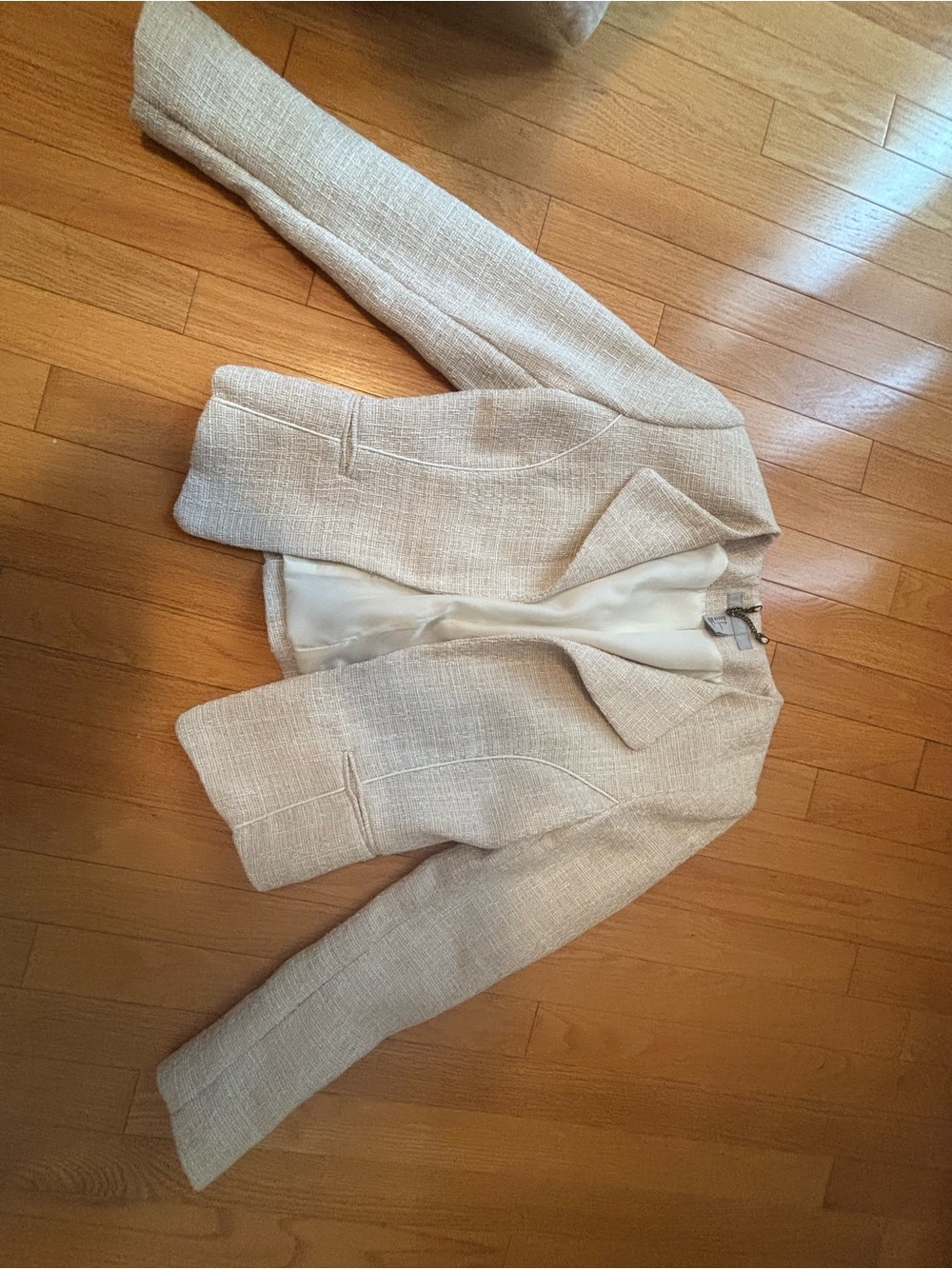 Women's Cream Tweed Open-Front Blazer Jacket
